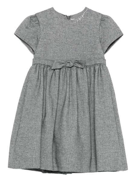  Il Gufo Bow Herringbone Dress - Grey 