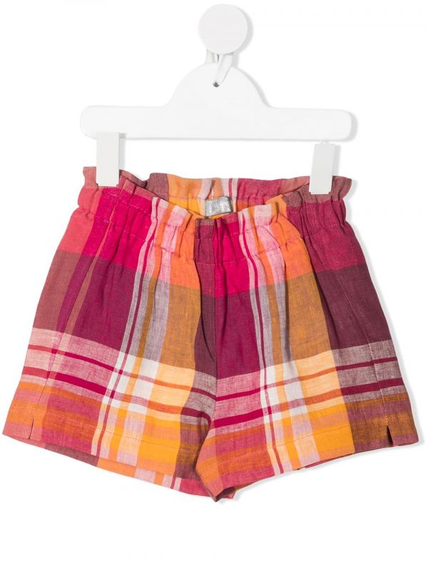  Il Gufo Check Print Linen Shorts - Pink 