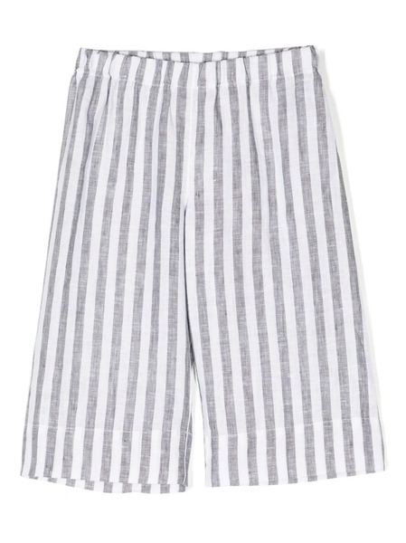  Il Gufo Elasticated-waistband Striped Linen Shorts - Grey 