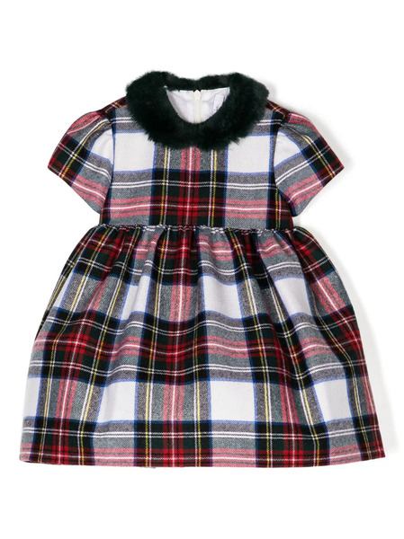  Il Gufo Faux-fur Collar Check-pattern Dress - Multicolour 