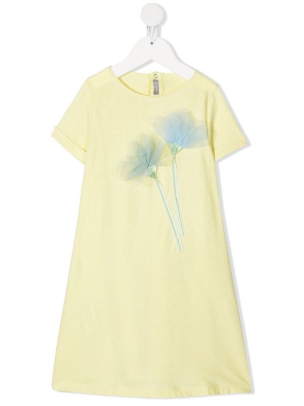  Il Gufo Floral-appliquéd Dress - Yellow 