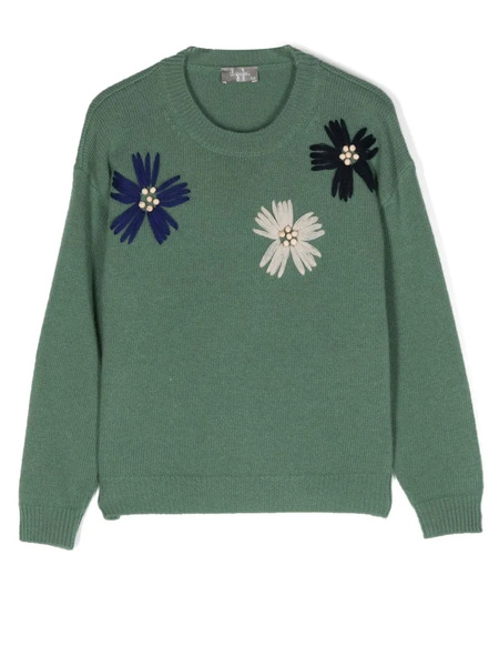  Il Gufo Floral-embroidered Wool Jumper - Green 
