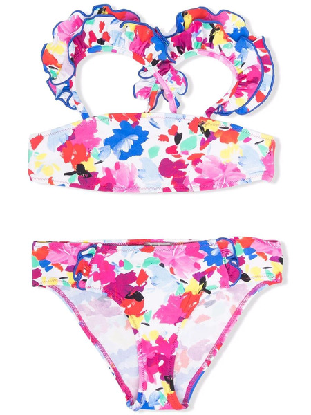  Il Gufo Floral-paint Print Bikini Set - White 