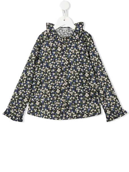  Il Gufo Floral-print Ruffle-collar Shirt - Green 