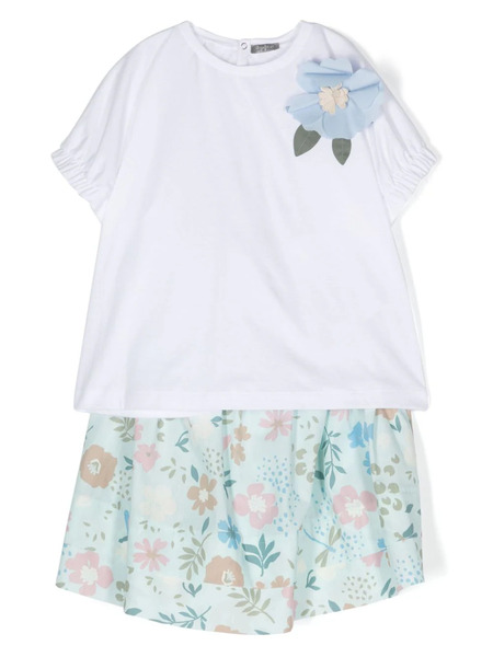  Il Gufo Floral Skirt Set - White 