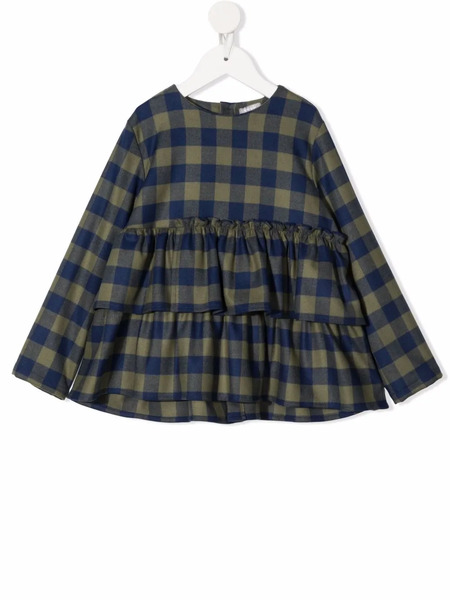  Il Gufo Gingham-check Smocked Blouse - Blue 