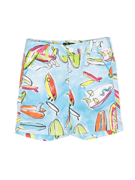  Il Gufo Graphic-print Stretch-cotton Shorts - Blue 