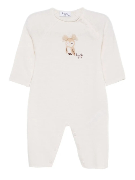 Il Gufo Owl-motif Buttoned Romper - White 