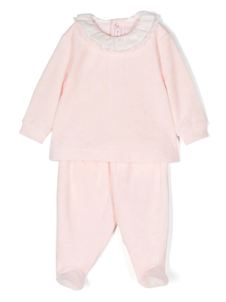  Il Gufo Ruffle-collar Velvet Trousers Set - Pink 