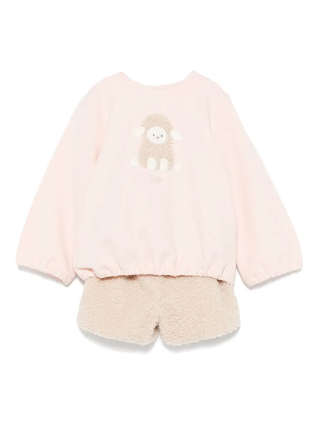  Il Gufo Sheep-appliqué Short Set - Pink 
