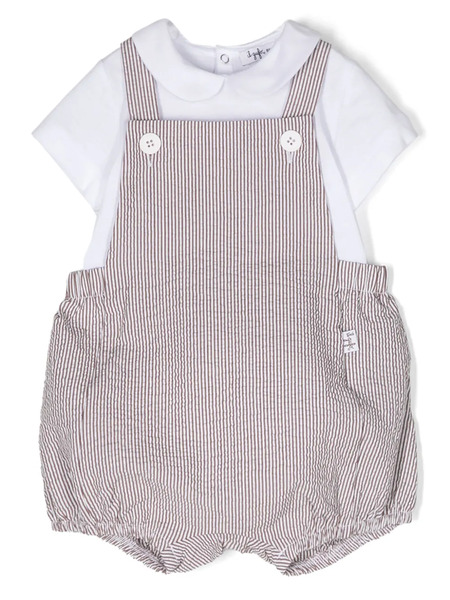 Il Gufo Striped Dungarees Set - Brown 