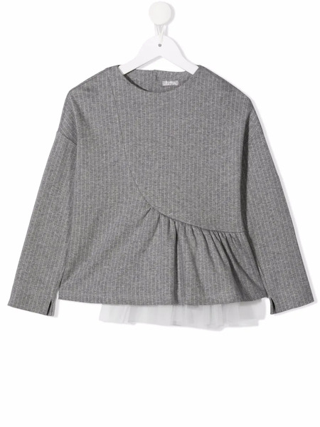  Il Gufo Tulle-panelled Pinstriped Top - Grey 