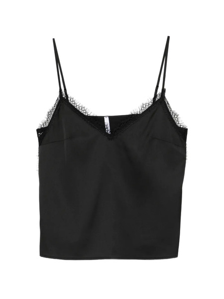  Imperial Lace-trim V-neck Top - Black 