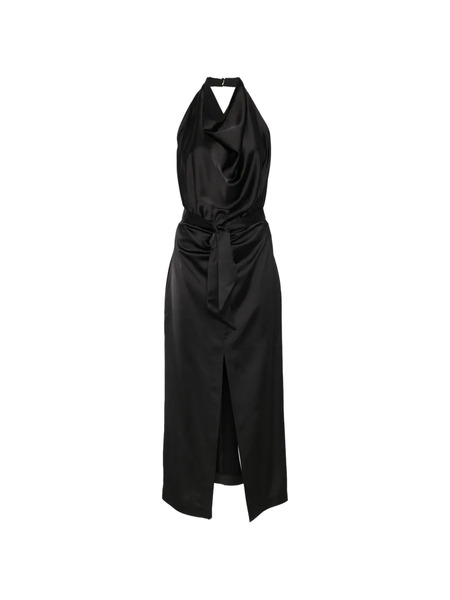  Imperial Tie-waist Slit Midi Dress - Black 