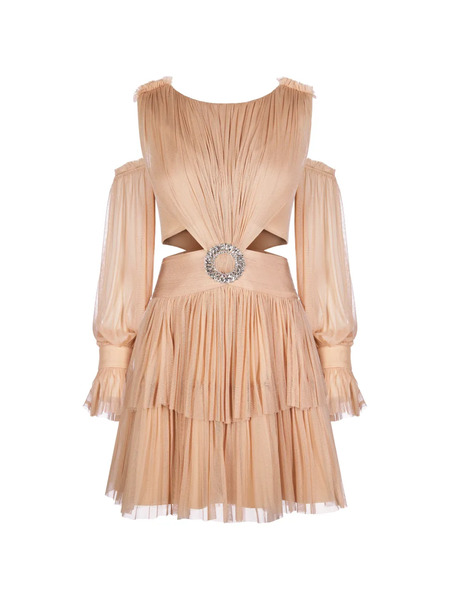  Imroska Daisy Cut-out Embellished Mini Dress - Neutrals 