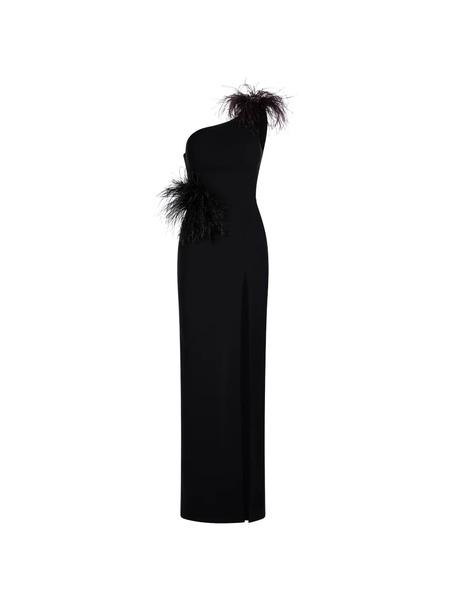  Imroska Imroska 16 Feather-detail One-shoulder Maxi Dress - Black 