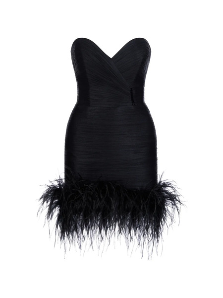  Imroska Imroska Paris Feather-detail Strapless Mini Dress - Black 