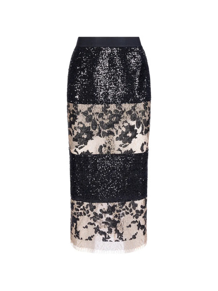  Imroska Zebra Dune Sequin-embellished Floral Midi Skirt - Black 