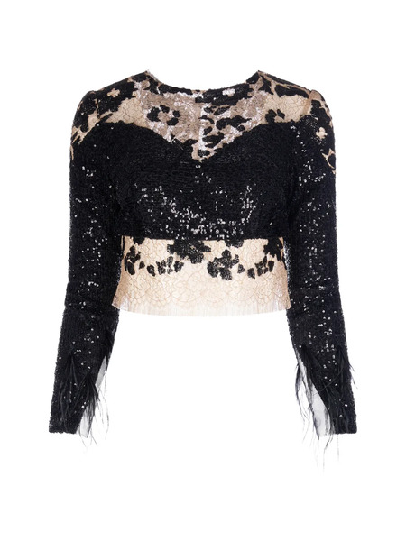  Imroska Zebra Dune Sequin-embellished Lace Blouse - Black 