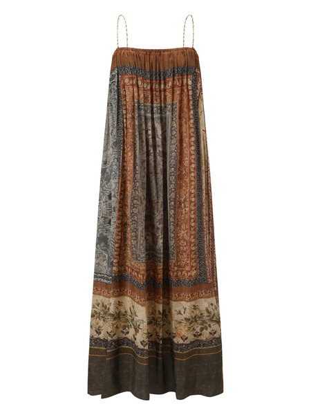  Into The East Pleated Midi Dress - Brown 