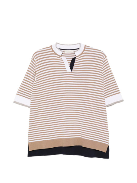  Intrecci Striped V-neck Top - Neutrals 