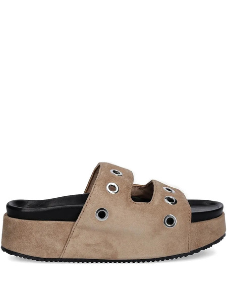  Inuikii Platform Eyelet-detail Slides - Brown 