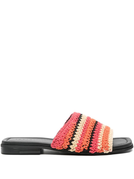  Inuikii Striped Crochet Flat Sandals - Red 
