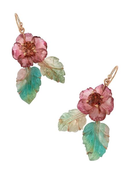  Irene Neuwirth 18kt Rose Gold Flower Leaf Earrings - Pink 