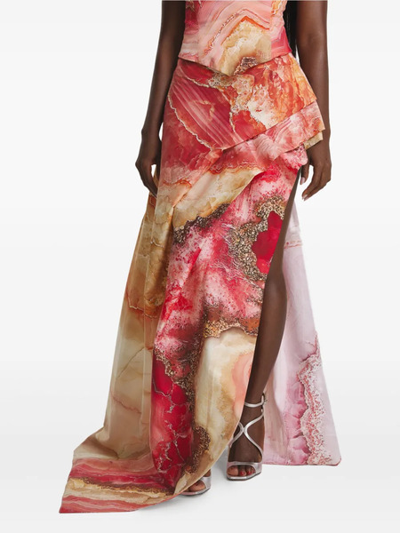  Irina Voinea Printed Asymmetrical Maxi Skirt - Pink 