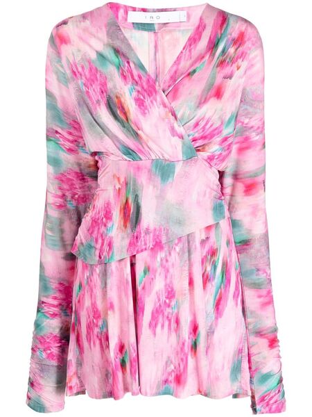  Iro Abstract-print Long-sleeve Mini Dress - Pink 