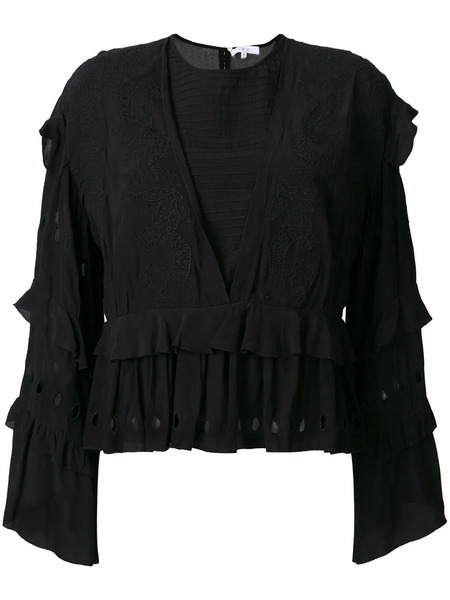  Iro Embroidered Ruffle Blouse - Black 