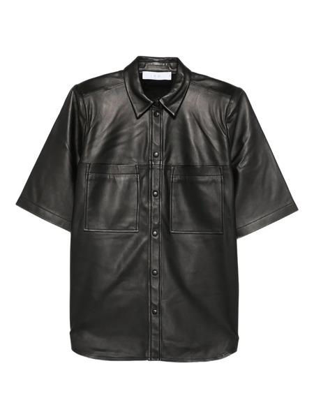  Iro Leather Short-sleeve Pocket Shirt - Black 