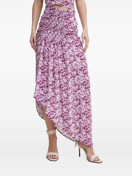  Iro Noseti Shirred Floral Asymmetric Skirt - Purple 