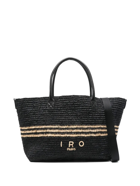  Iro Raffia Striped Shoulder Bag - Black 