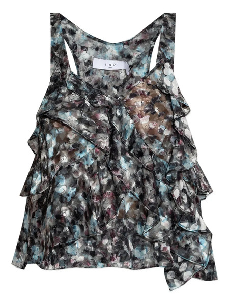  Iro Ruffled Abstract-print Top - Blue 