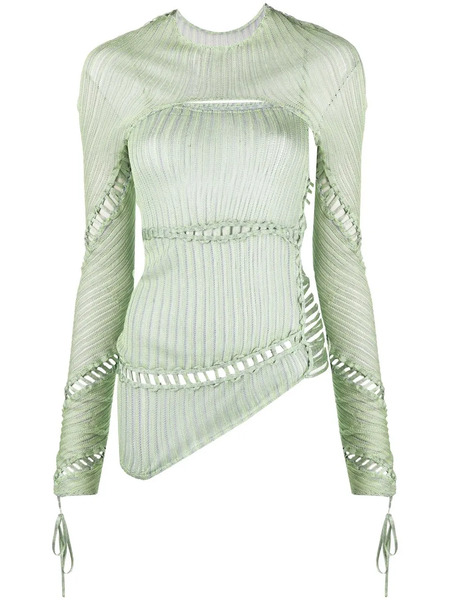  Isa Boulder Jigsaw Asymmetric Knitted Top - Green 