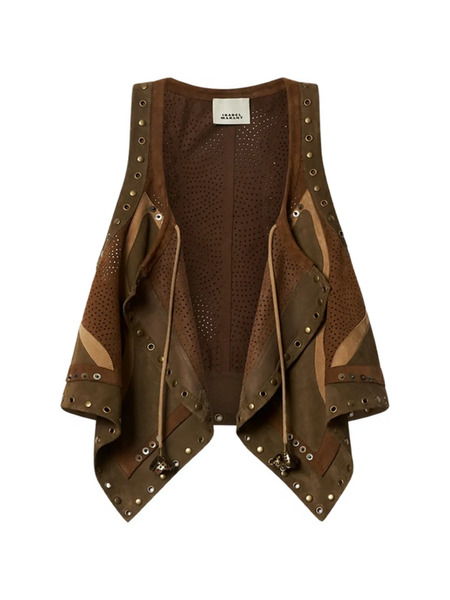  Isabel Marant Kelby Asymmetrical Patchwork Vest - Brown 
