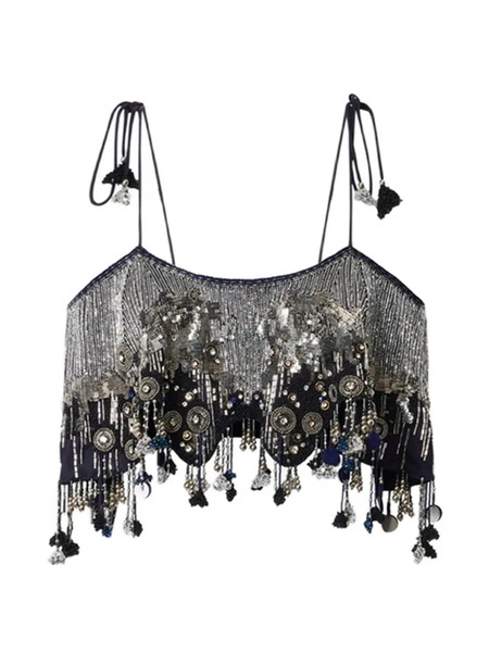  Isabel Marant Liwane Sequin-embellishment Silk Top - Silver 