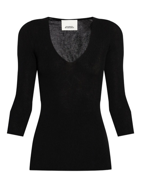  Isabel Marant Ribbed V-neck Top - Black 