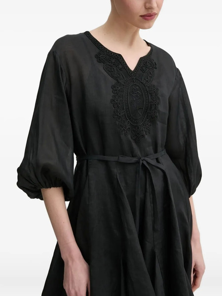  Isabelle Blanche Embroidered-details Balloon-sleeve Mini Dress - Black 