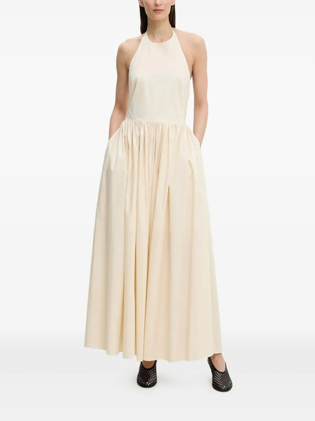  Isabelle Blanche Halter-neck Gathered Maxi Dress - Neutrals 