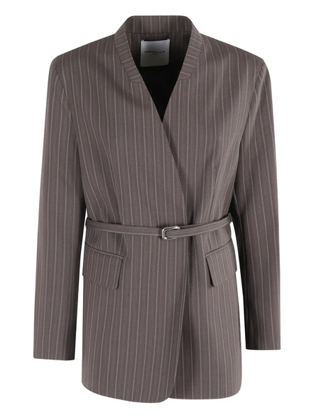  Isabelle Blanche Pinstripe Belted Jacket - Brown 