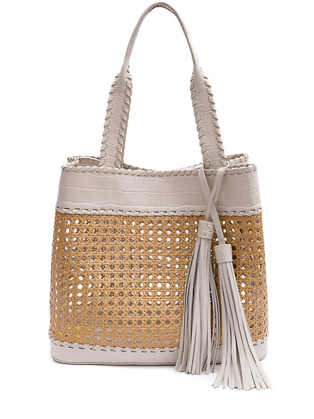  Isla Sextavada Croc-embossed Tassel Shoulder Bag - Neutrals 