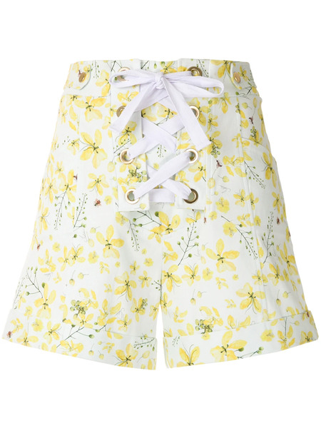  Isolda Floral-print Lace-up Fastening Shorts - Yellow 