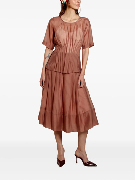  Isolda Horizonte Espelhado Pleated Midi Skirt - Brown 