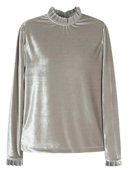  Isolda Ruffled-neck Velvet Blouse - Grey 