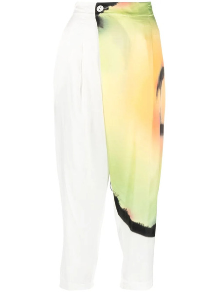  Issey Miyake Abstract-print Cropped Trousers - Yellow 