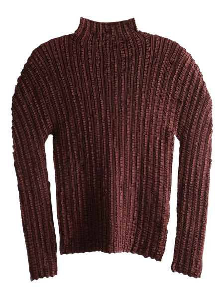  Issey Miyake High-neck Textured Top - Brown 