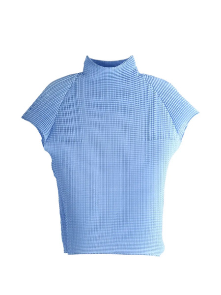  Issey Miyake Pleated High-neck Top - Blue 