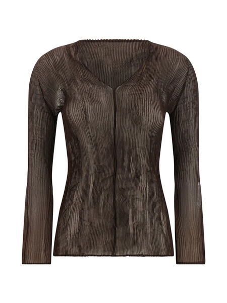  Issey Miyake Pleated V-neck Sweater - Brown 